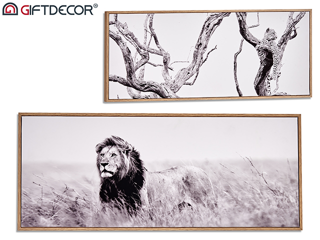 Cuadro leon pantera surt marco haya 21x51cm