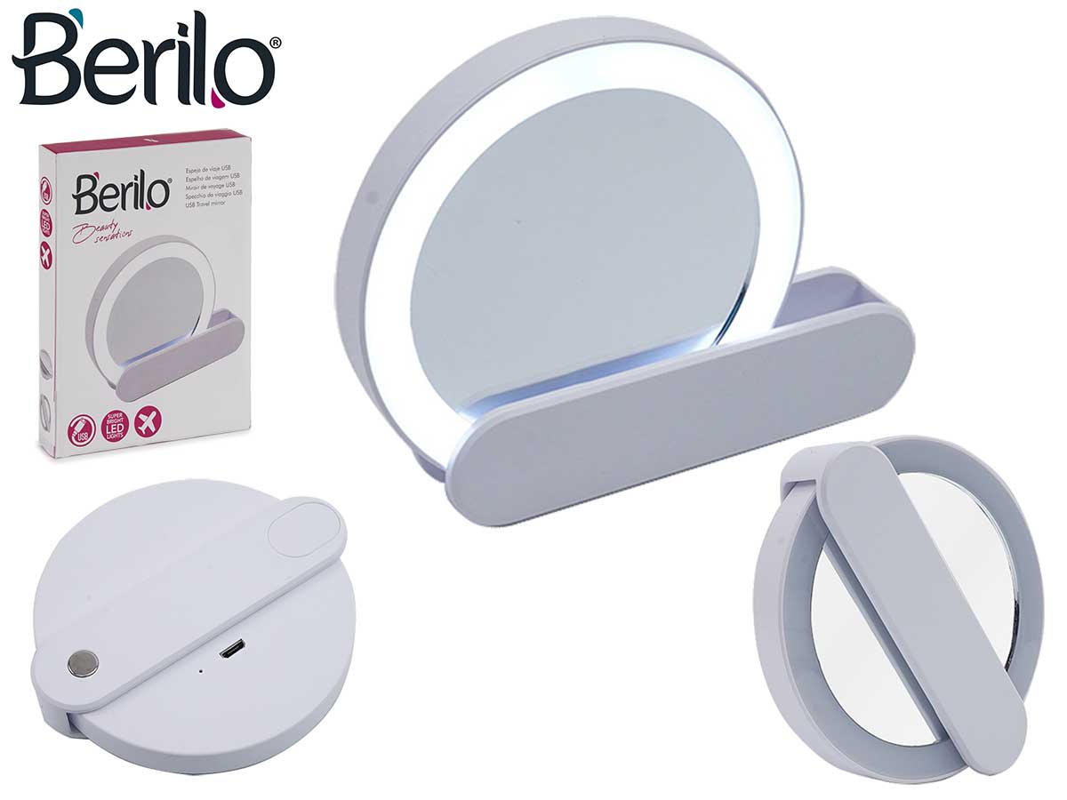 Espejo viaje abs con led y conector usb