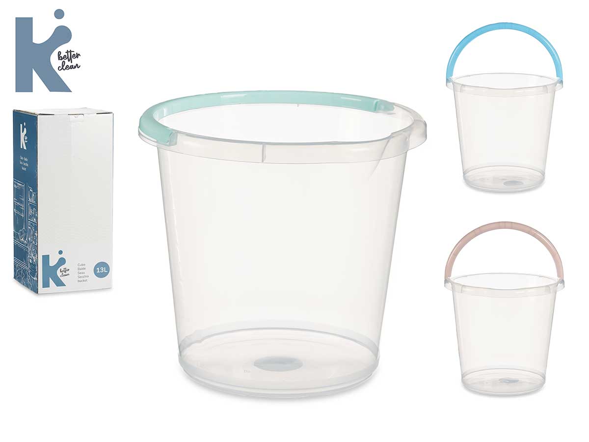 Cubo agua transparente 13l con asa surt 3 col past