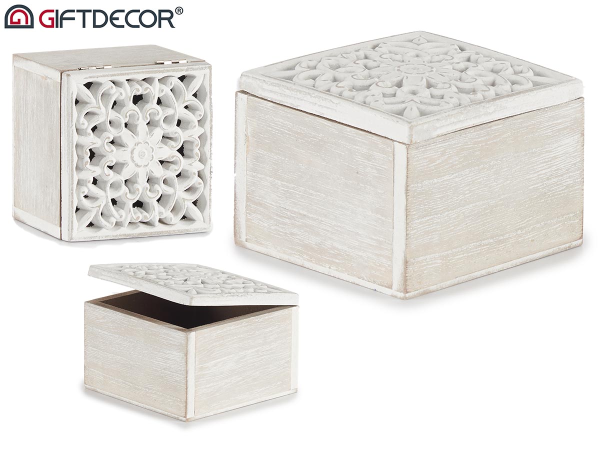 Caja calada madera cuadrada blanco