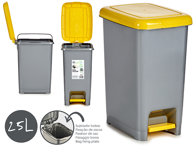 Papelera plastico amarillo 25l reciclaje c pedal