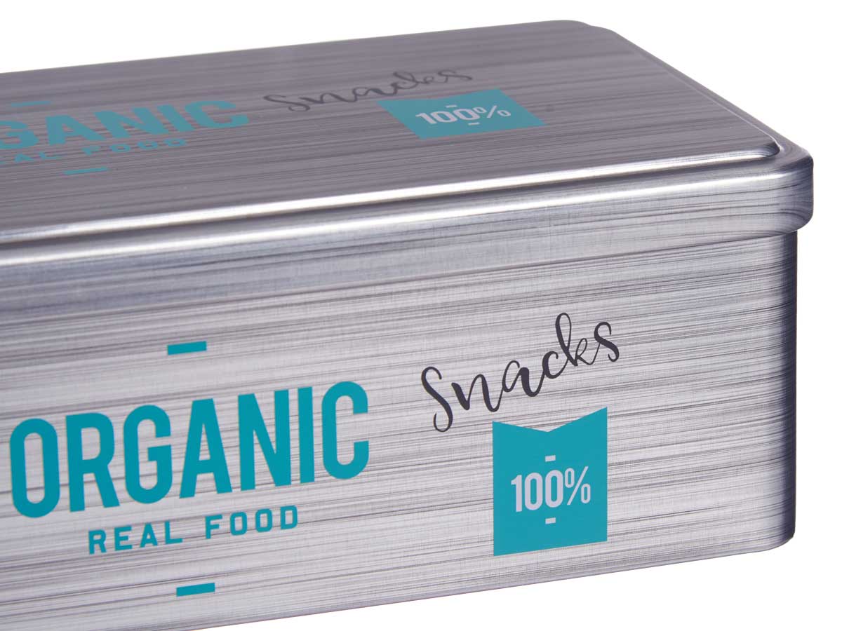 Bote hojalata regtangular organic snacks - Imagen 3