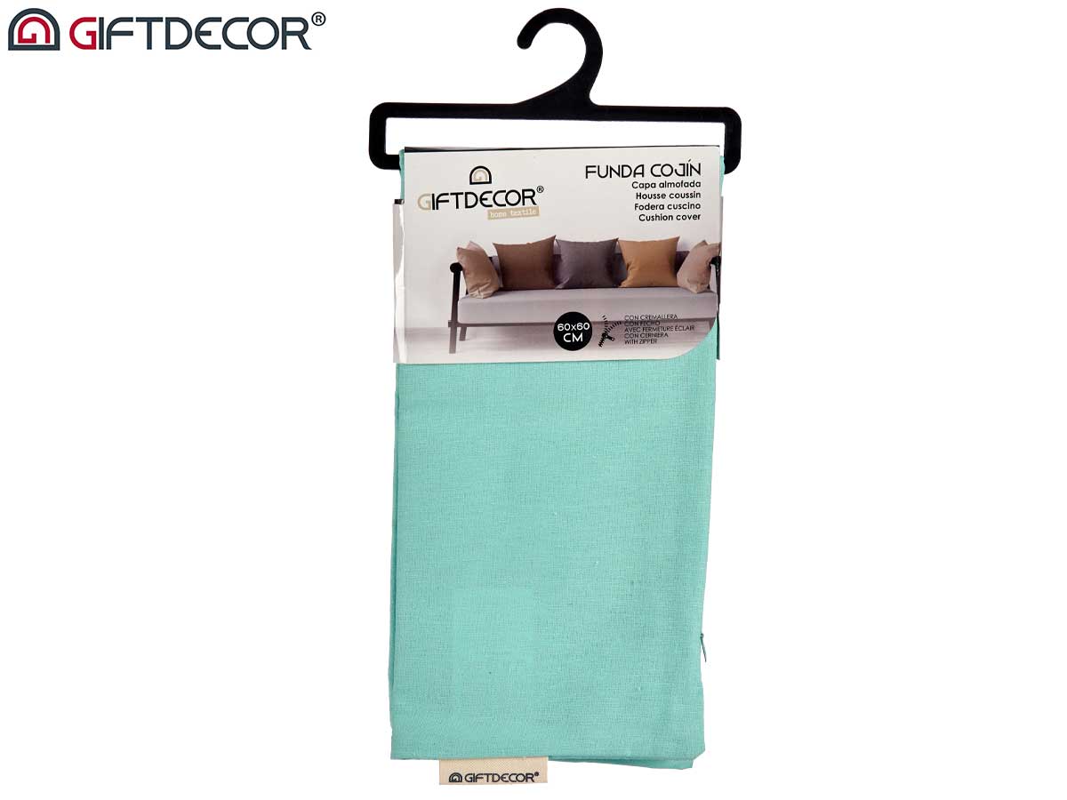 Funda cojin cremallera 60x60 turquesa - Imagen 3