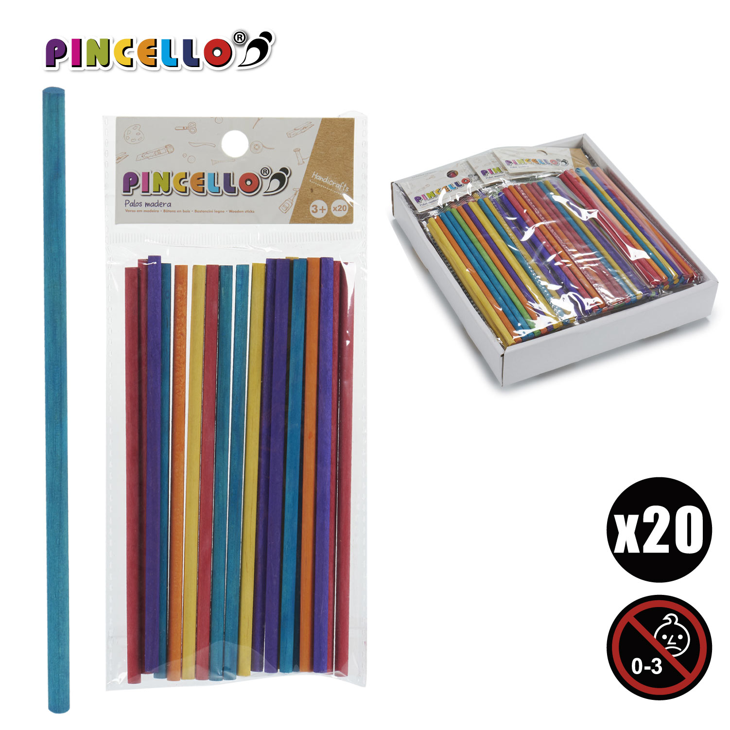 Set 20 palos madera redond manualid col - Imagen 4