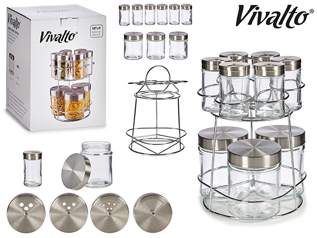 Set 9 botes cristal soporte metal redond