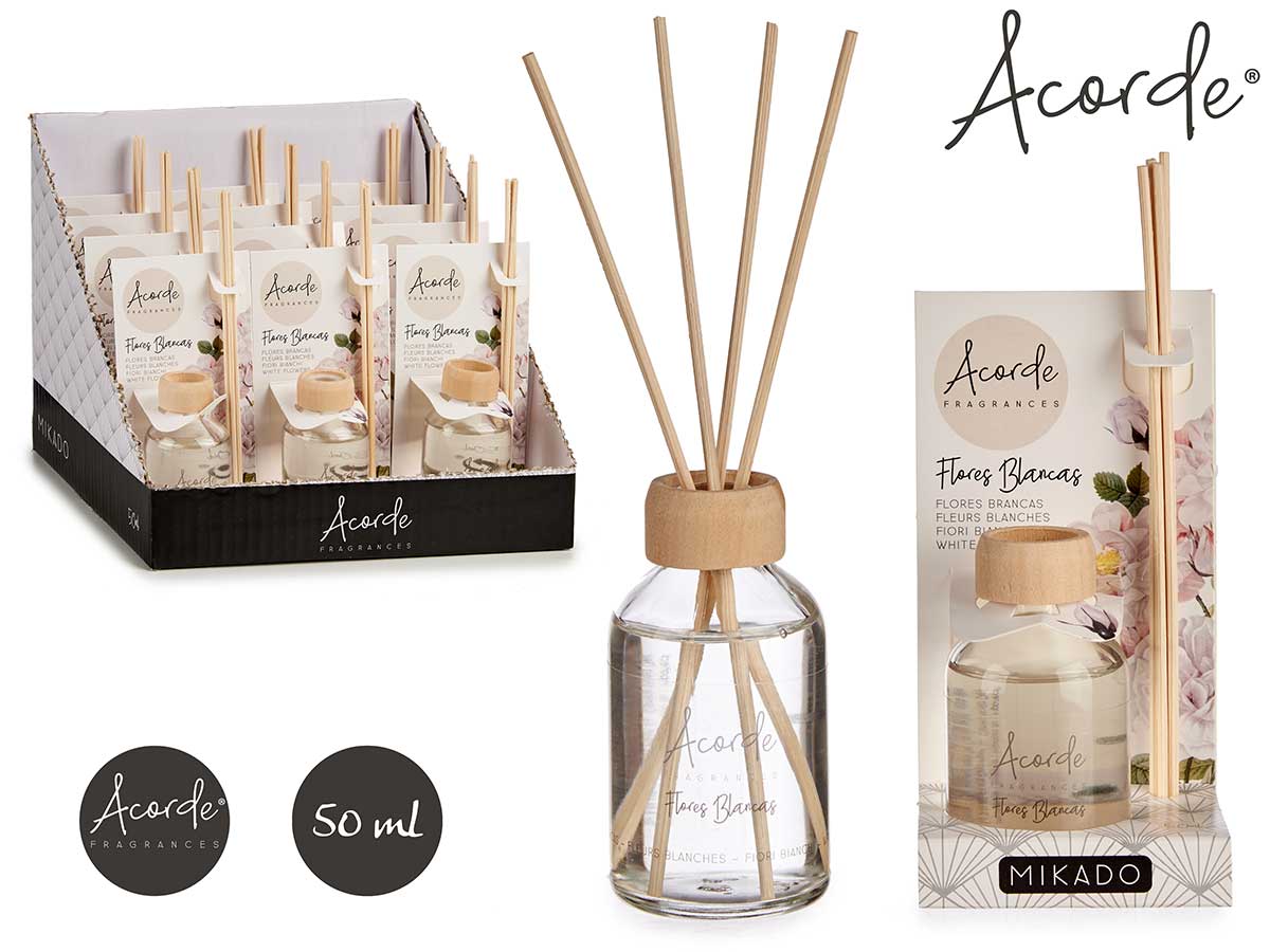 Mikado 50 ml con varilla flores blancas