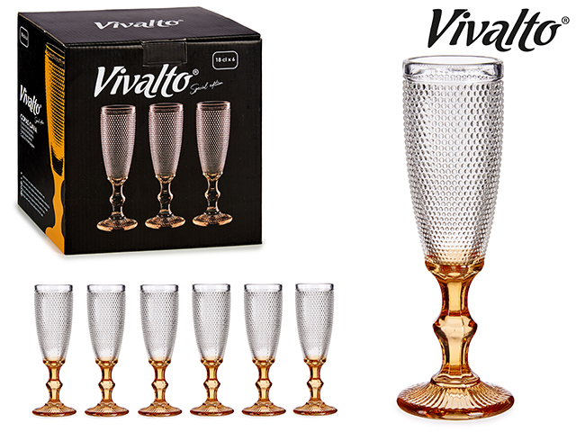 Copa cava vidrio dec puntos pie ambar 180ml