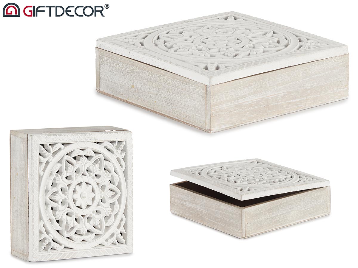 Caja calada madera cuadrada blanco
