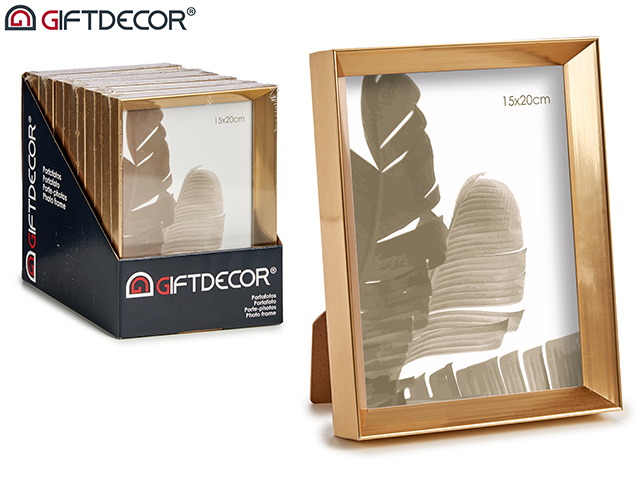 Portafoto plastico moldura oro 15x20cm