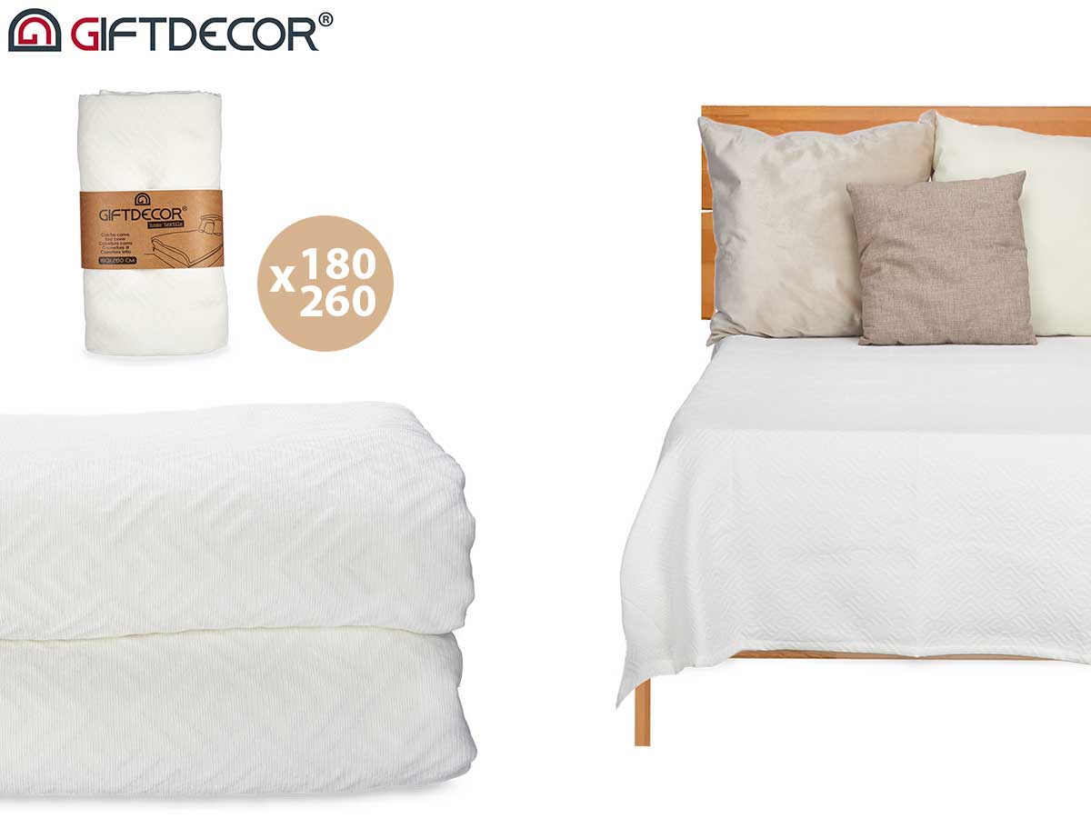 Colcha cama geometrico blanco 180x260cm
