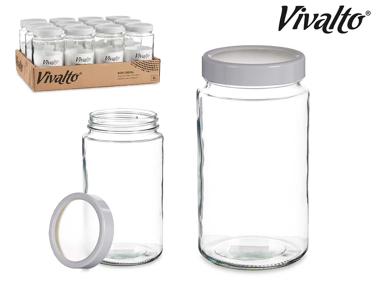Bote cristal 2l transparente tapa blanca