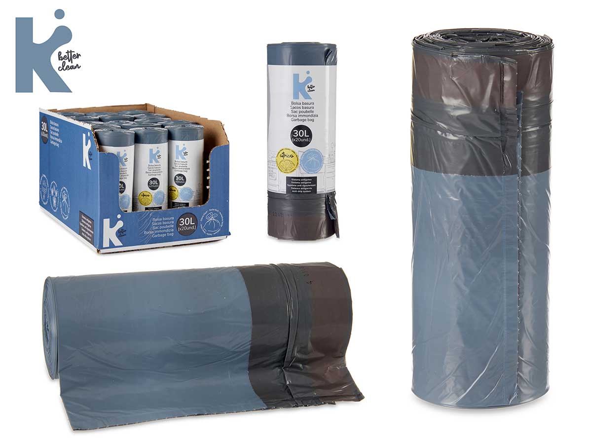 Bolsa basura autocierre perfumada 30l 20uds gris