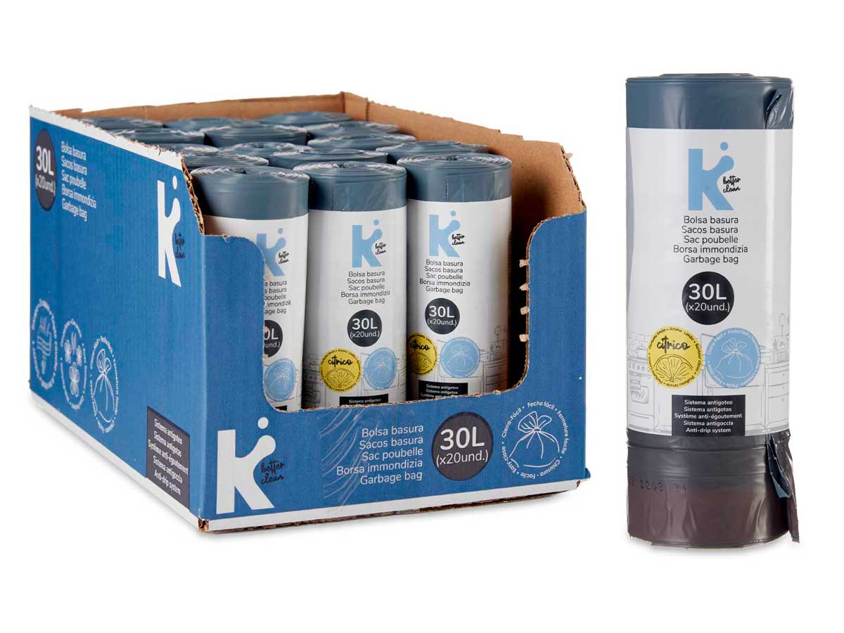 Bolsa basura autocierre perfumada 30l 20uds gris - Imagen 3