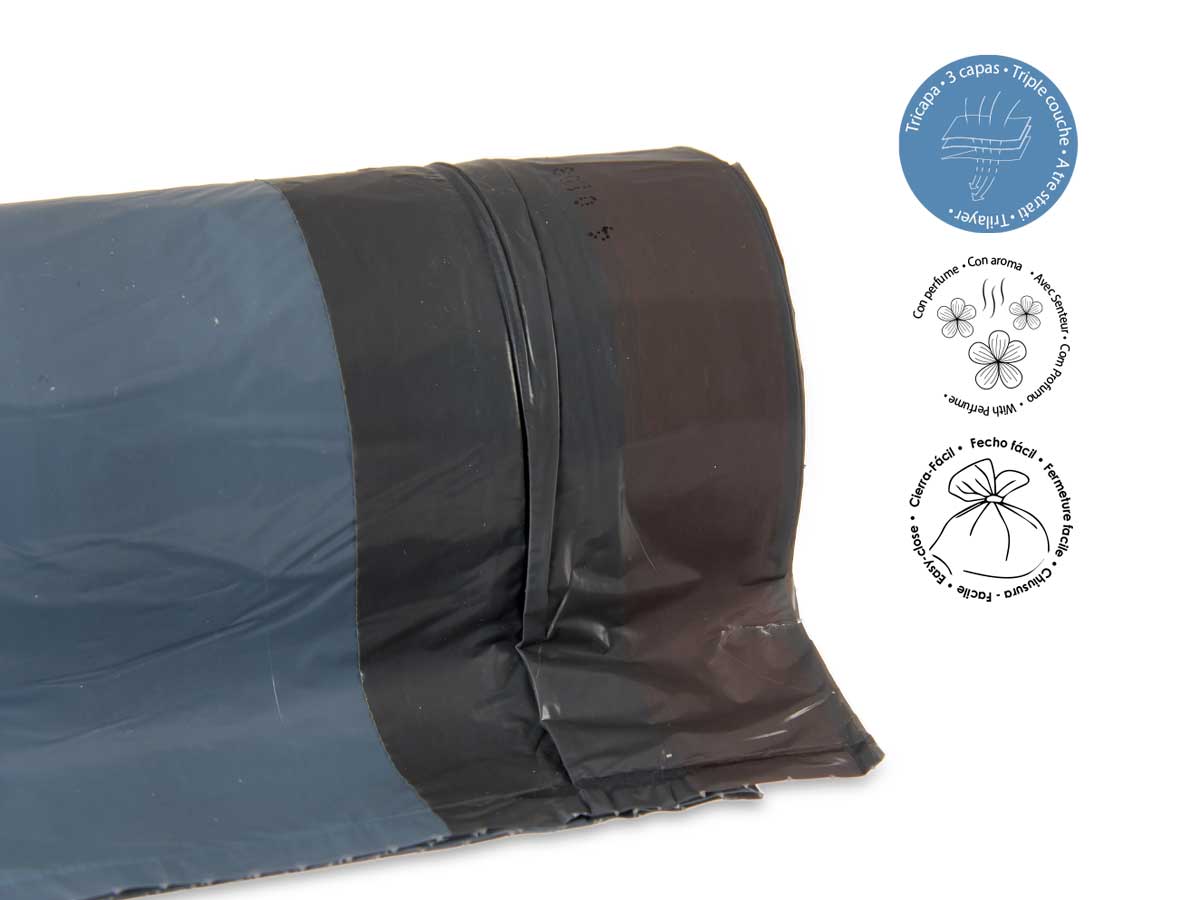 Bolsa basura autocierre perfumada 30l 20uds gris - Imagen 4