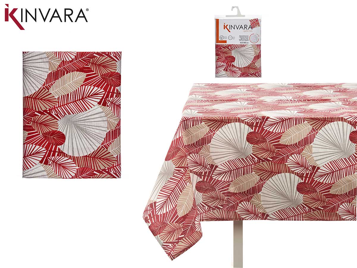 Mantel loneta antimanchas 140x180cm hojas granate