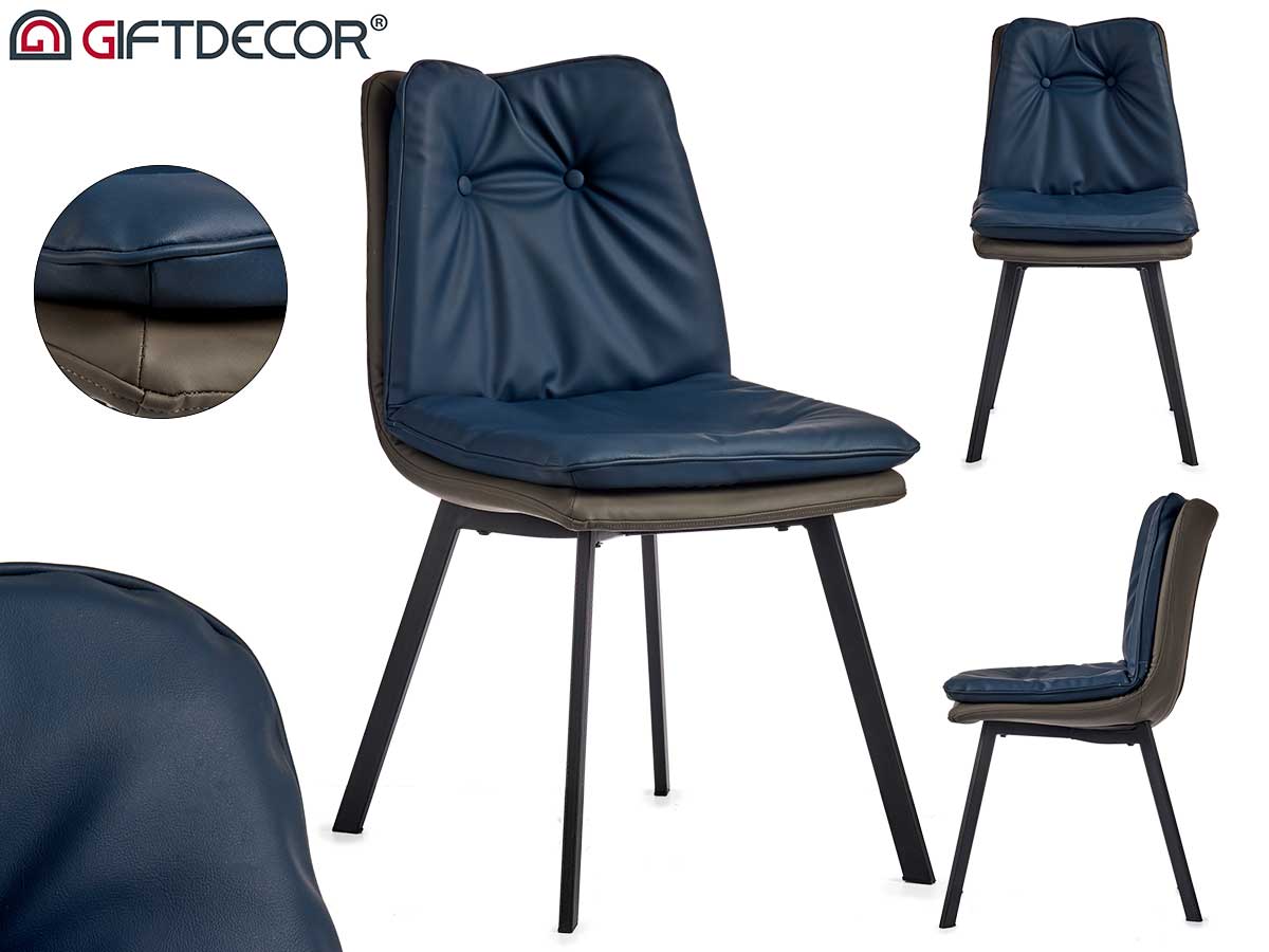 Sillon azul respaldo con botones borde gris