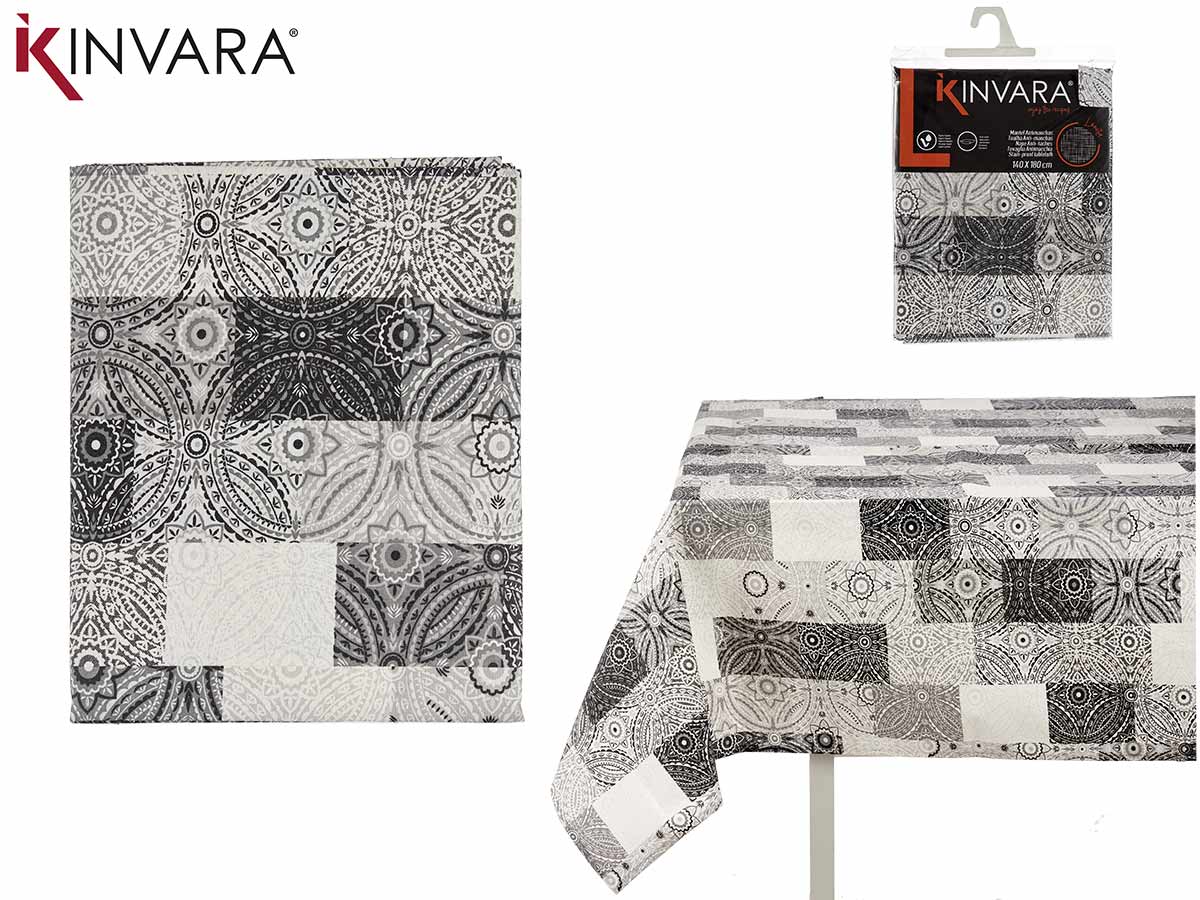 Mantel loneta antimanchas 140x180cm azulejo gris