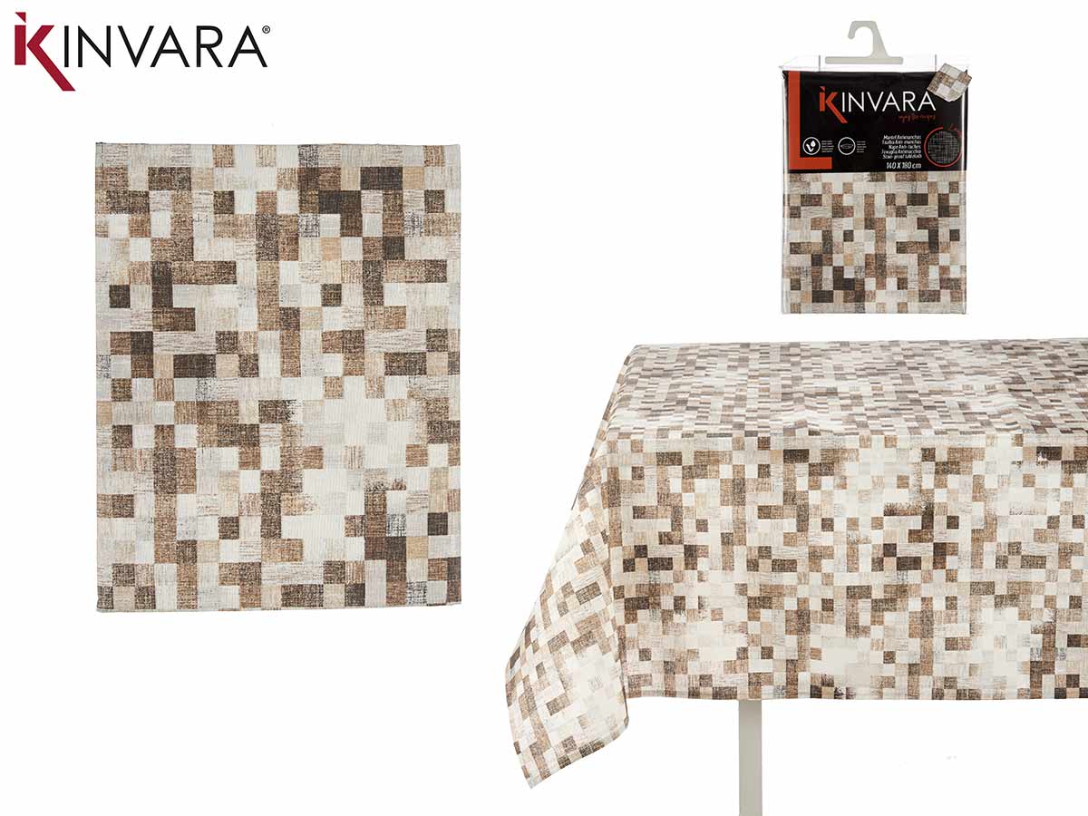 Mantel loneta antimanchas 140x180cm cuadros beige