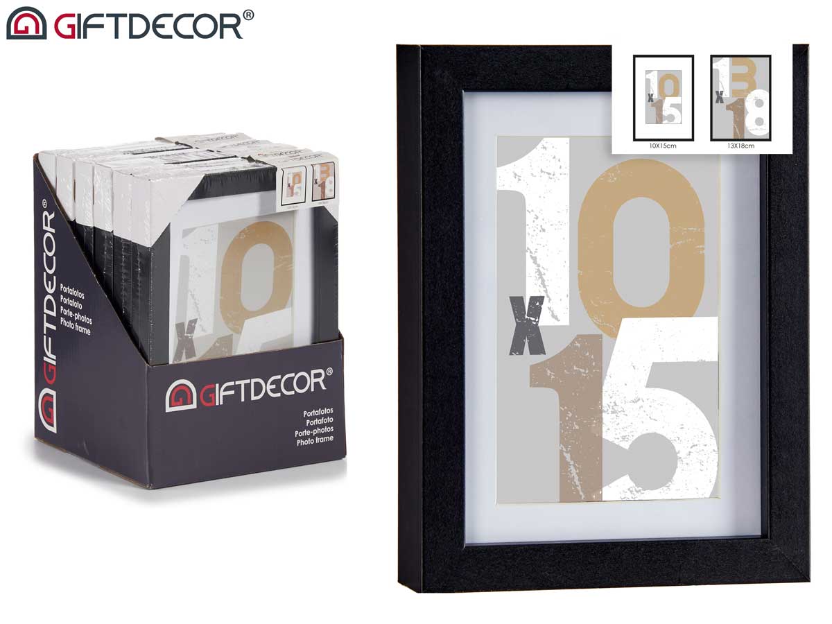Portafoto pared madera paspartu 10x15cm negro