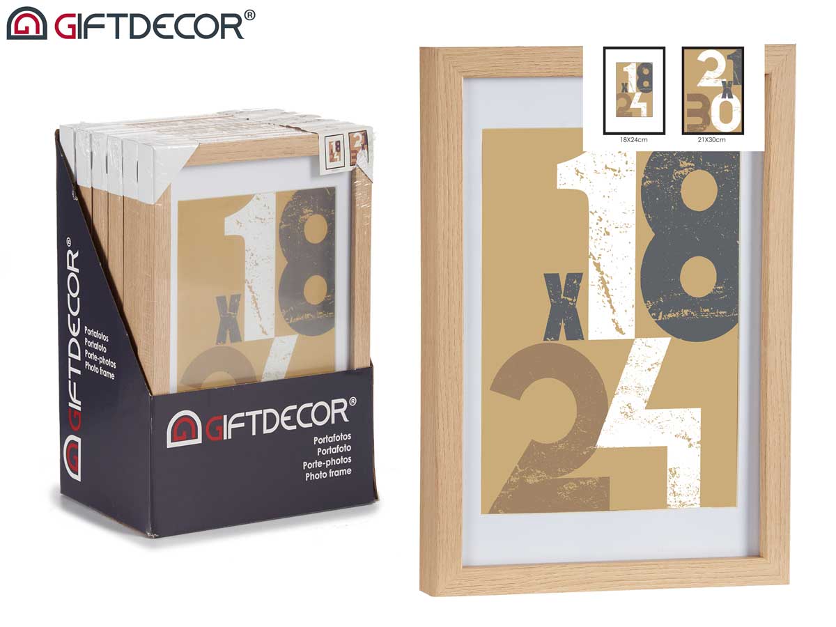 Portafoto pared madera paspartu 18x24cm natural