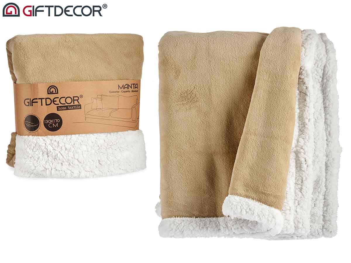 Manta coral y sherpa 130x170cm color piedra
