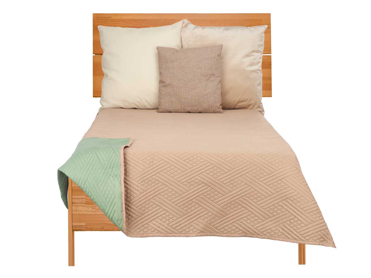 Colcha cama reversible 240x260 natural verde mar - Imagen 2