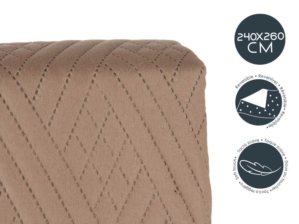 Colcha cama reversible 240x260 natural verde mar - Imagen 4