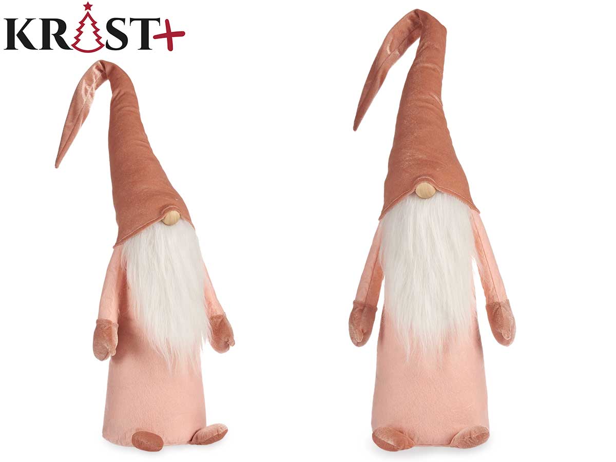 Gnomo terciopelo rosa claro 100cm con gorro