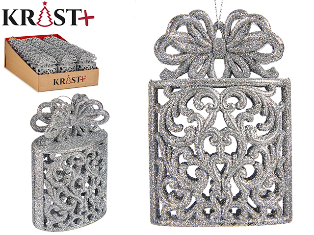 Adorno arbol navidad caja regalo plata