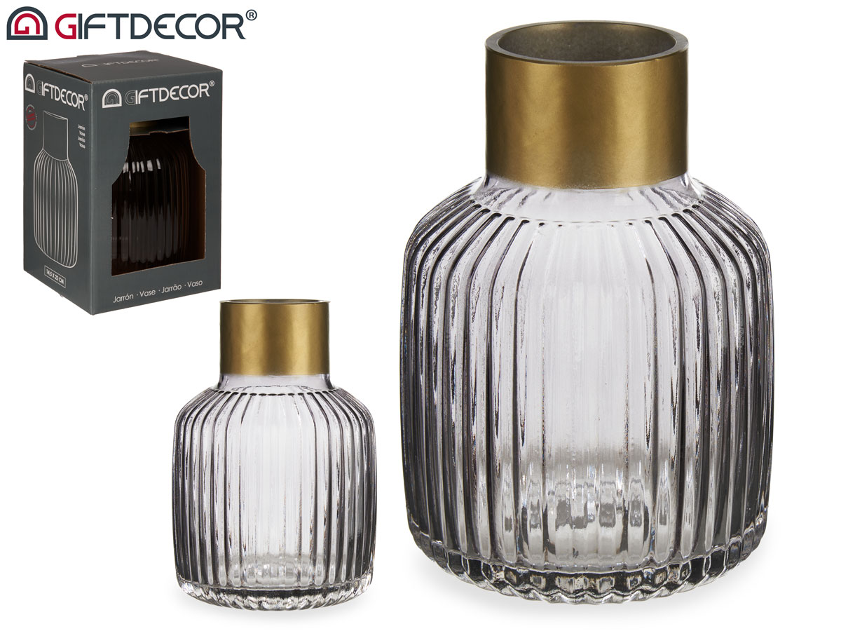 Jarron cristal rayas oro grande antracita