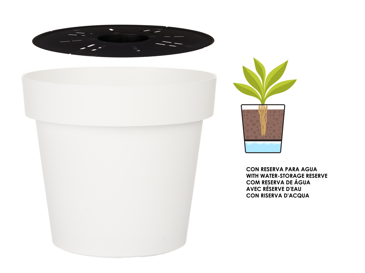 Maceta plastico blanca con reserva agua 30cm - Imagen 2