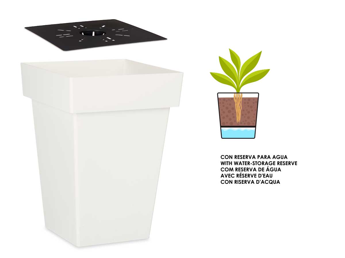 Maceta cuadrada blanca con reserva agua 30cm - Imagen 2