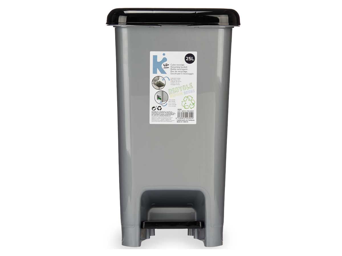 Papelera plastico 25l reciclaje pedal negra - Imagen 3
