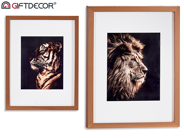 Cuadro surt leon tigre perfil bronce 33x43cm