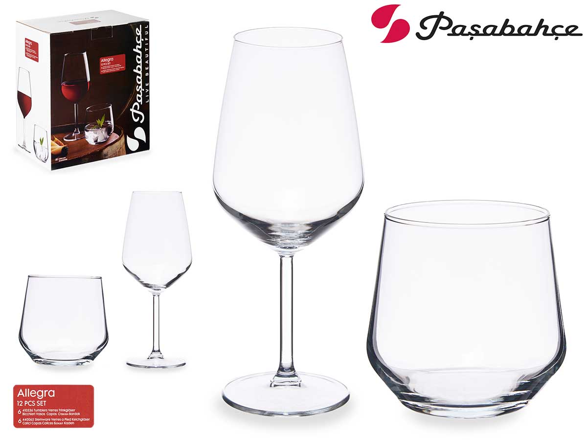 Set 12 pzs allegra 6 vasos 425ml y 6 copas 490ml