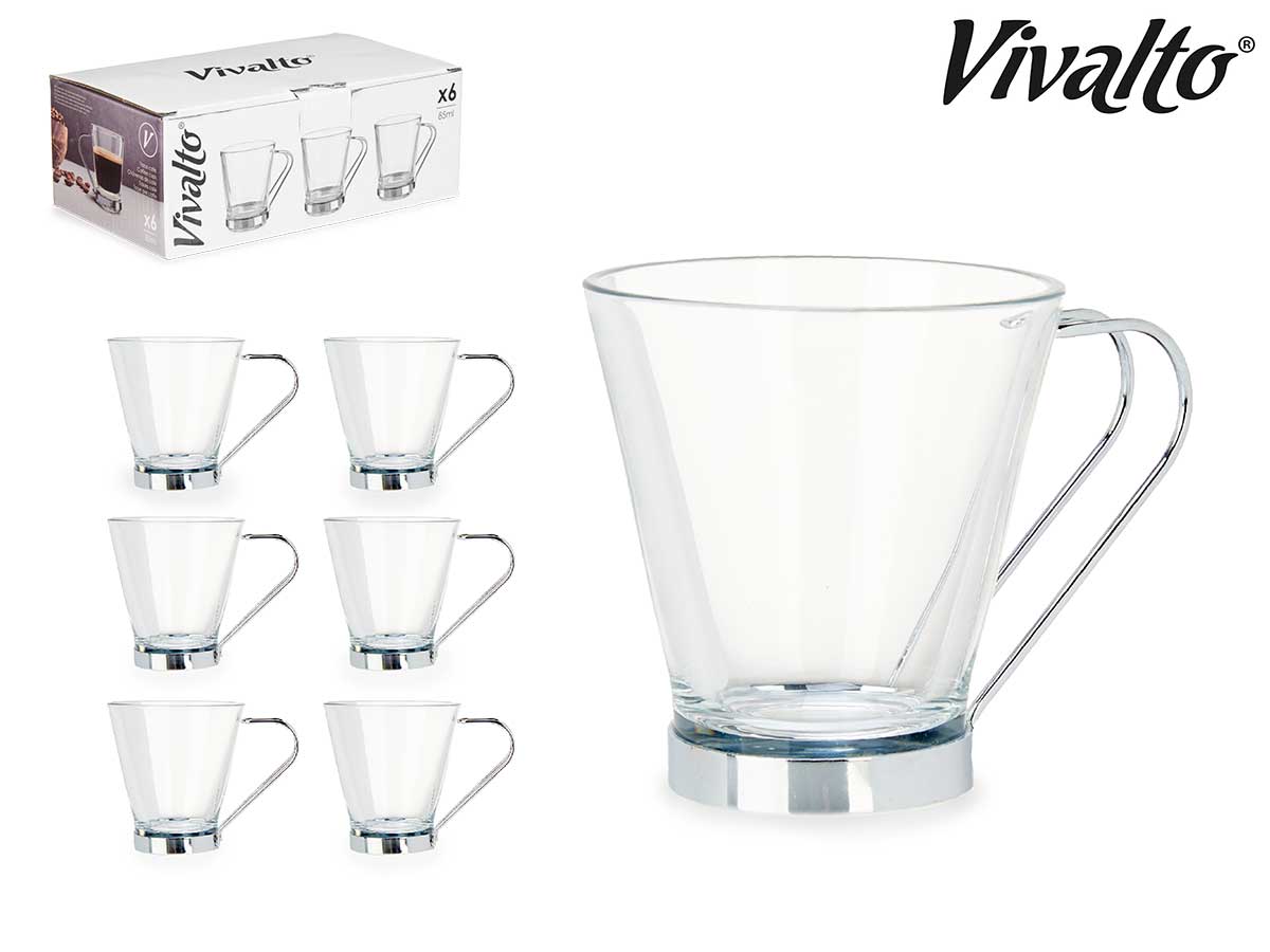 Taza vidrio con asa metal 85 ml cafe