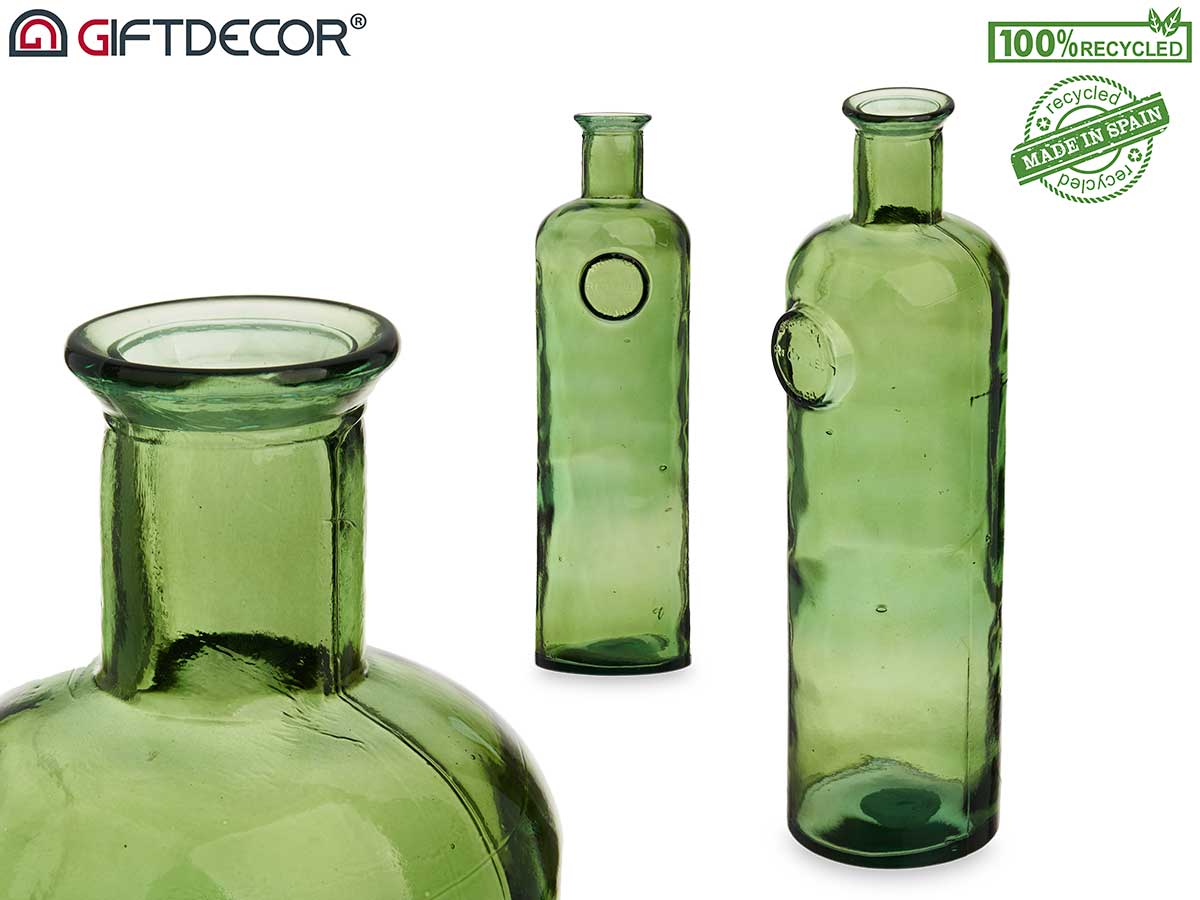 Botella decorativa vidrio stamp 45cm verde