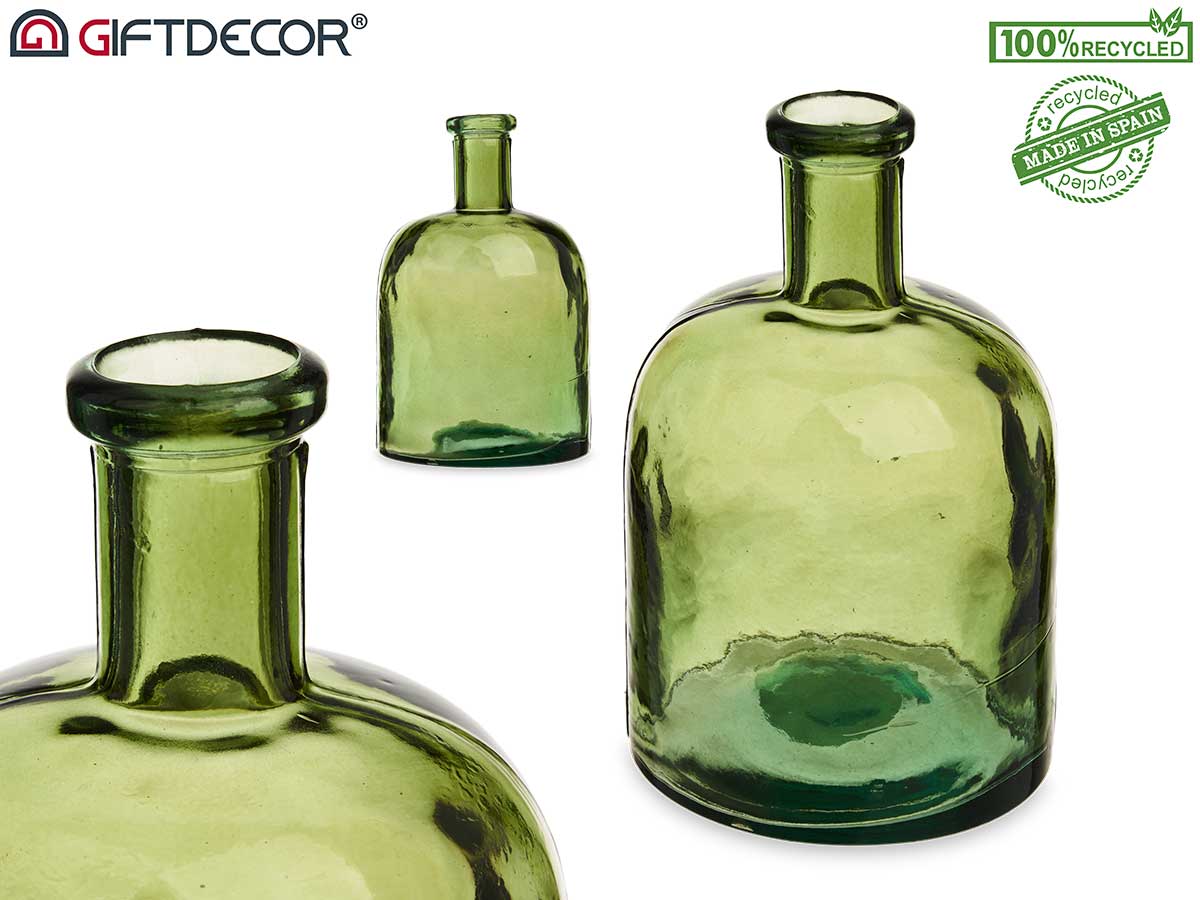 Botella decorativa vidrio ancha verde