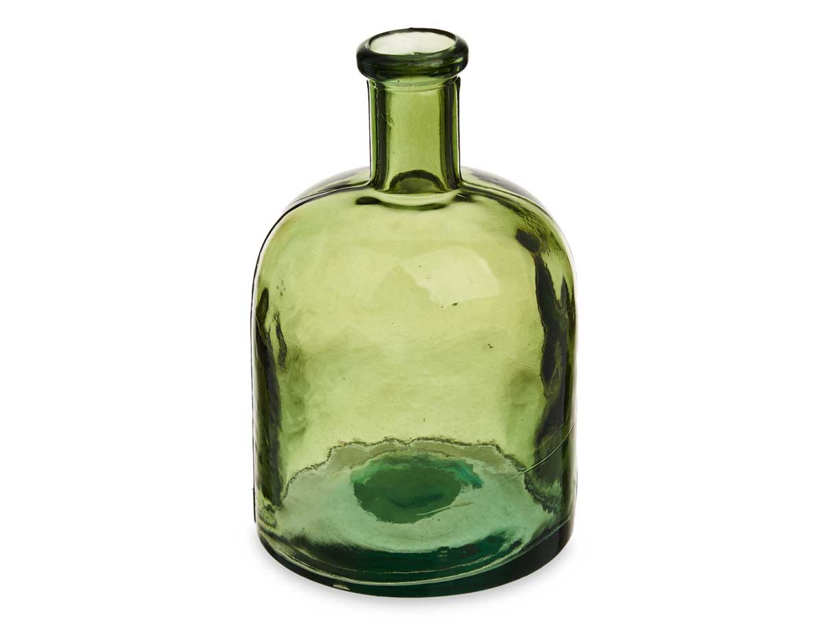 Botella decorativa vidrio ancha verde - Imagen 2