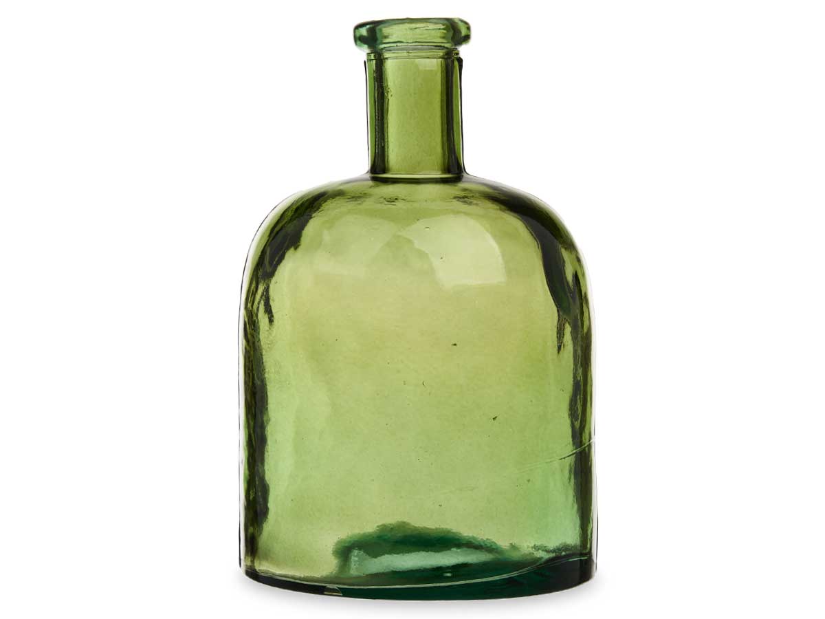 Botella decorativa vidrio ancha verde - Imagen 3