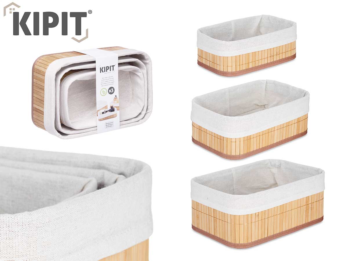 Set 3 organizadores bambu tela natural rectangular