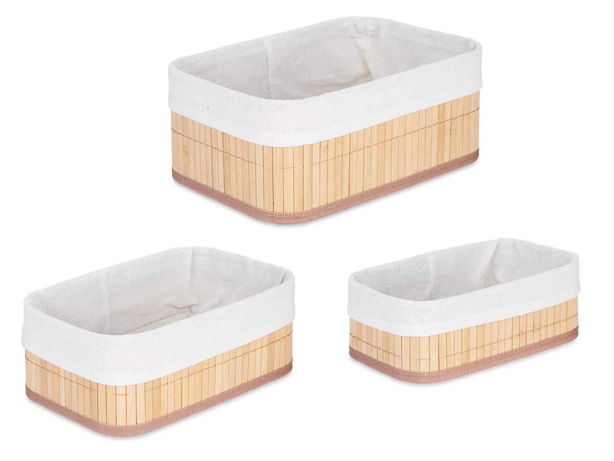 Set 3 organizadores bambu tela natural rectangular - Imagen 2