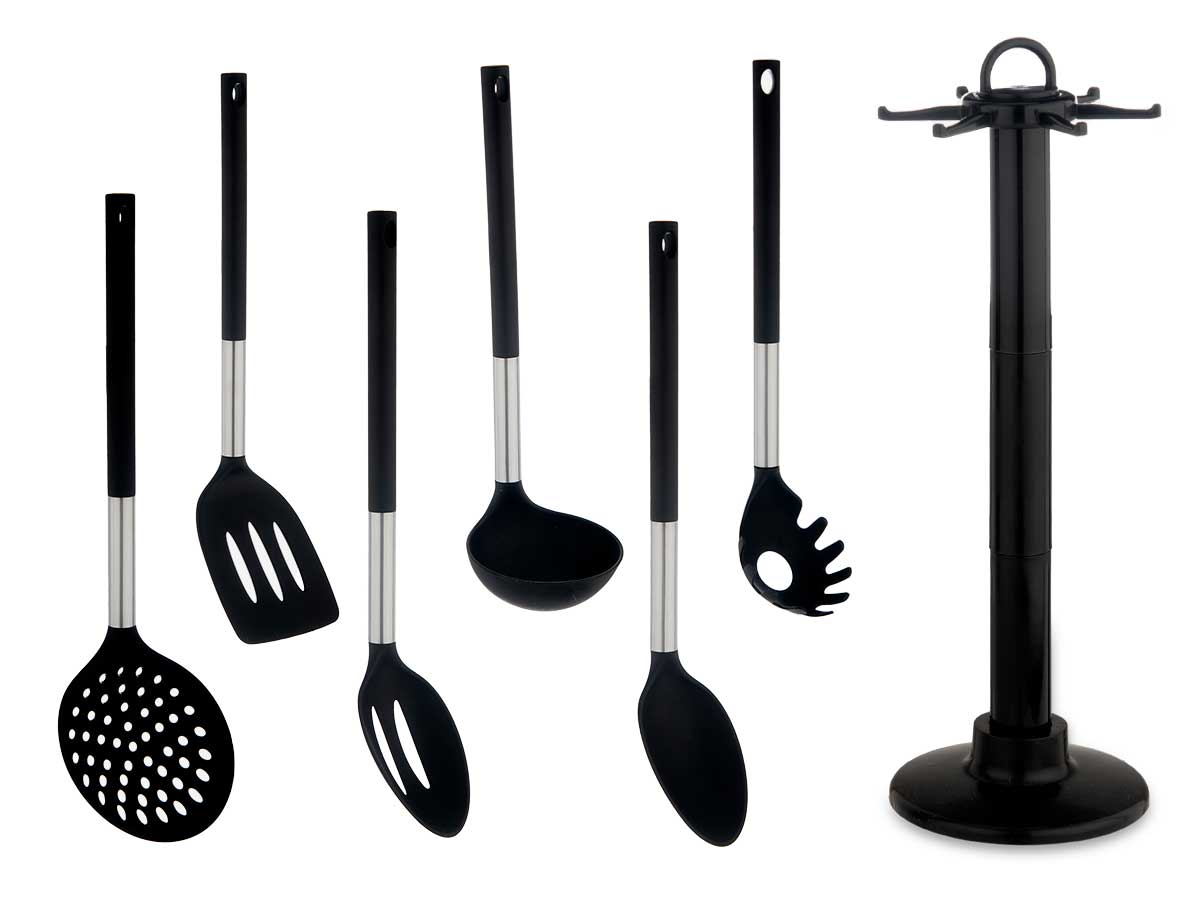 Set 7 pzs utensilios cocina negro silver - Imagen 2