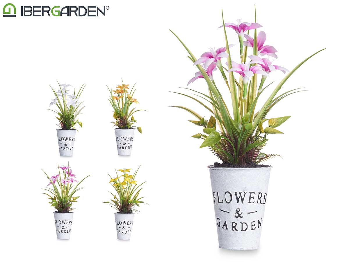 Planta flor abierta peq bote metal surt 4