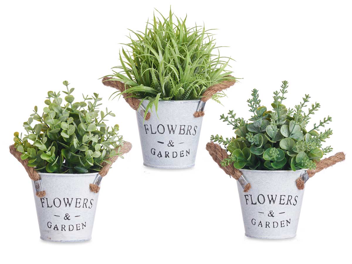Planta flor verde envejecid bote metal 24cm surt 3 - Imagen 2