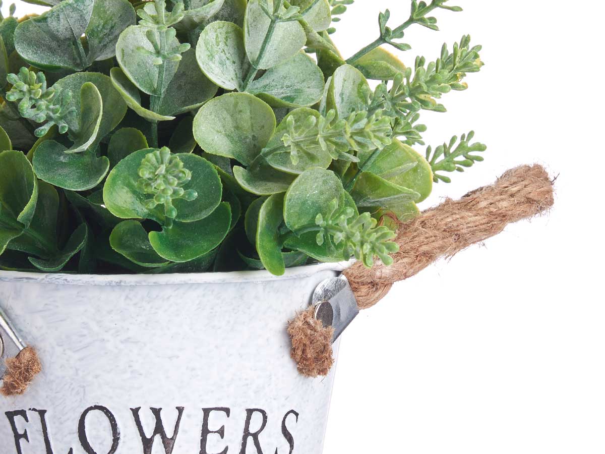 Planta flor verde envejecid bote metal 24cm surt 3 - Imagen 4