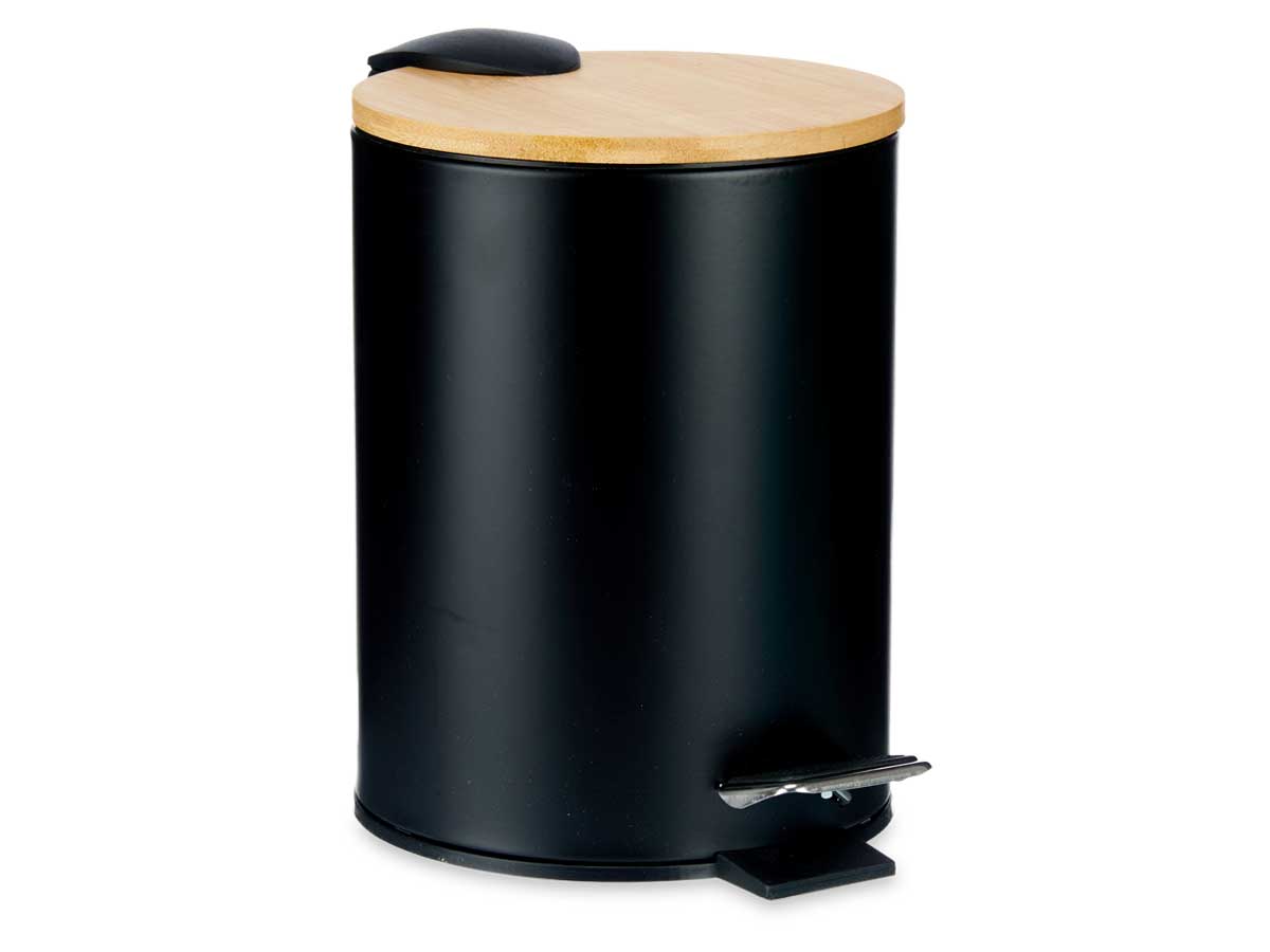 Papelera metal tapa bambu 3l negro - Imagen 2