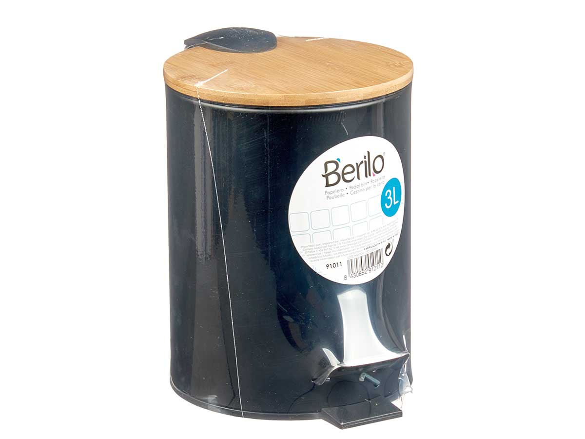 Papelera metal tapa bambu 3l negro - Imagen 3