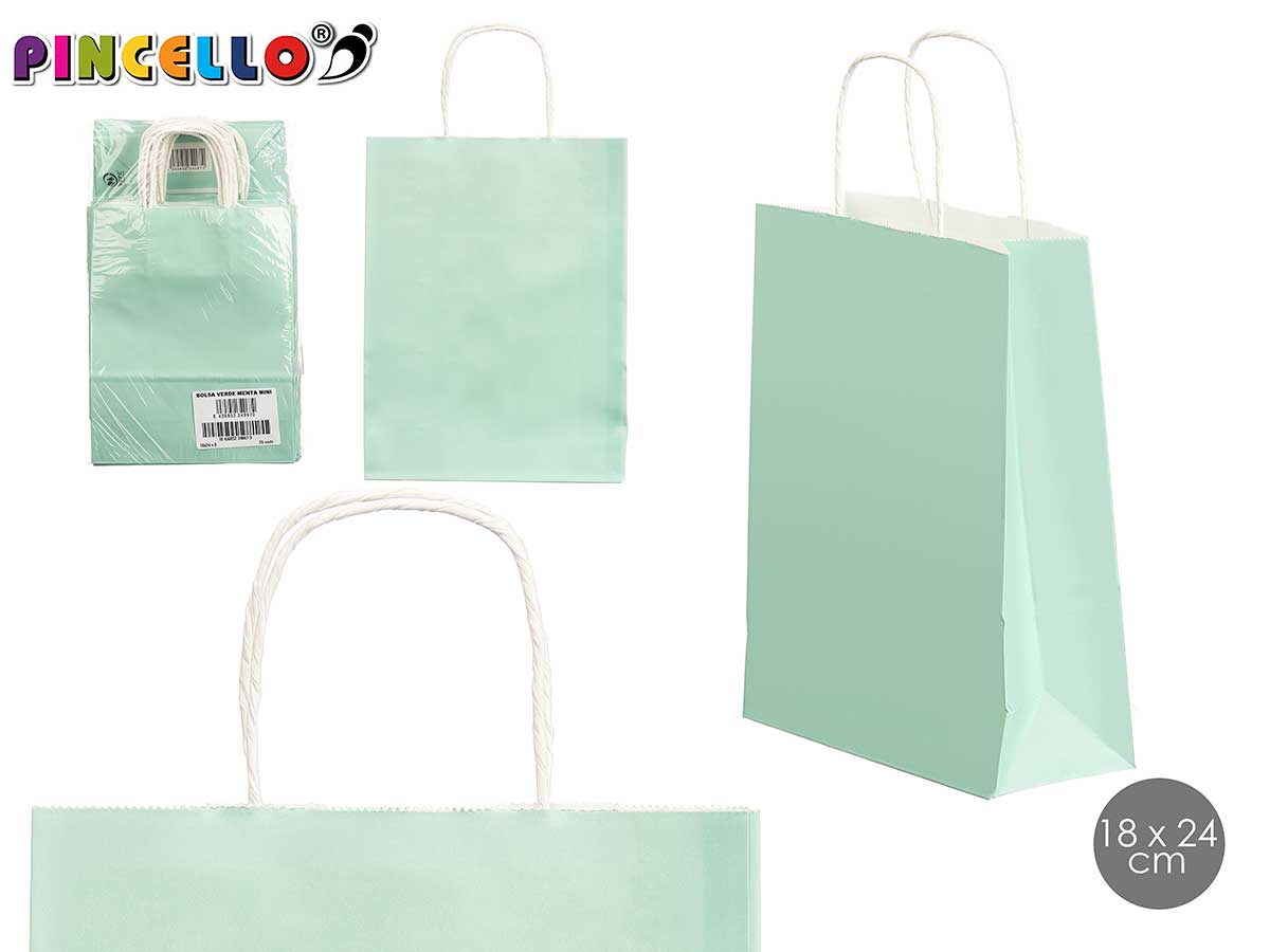 Bolsa papel verde menta mini 18x24cm