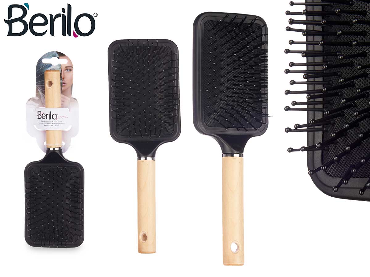 Cepillo cabello mango madera cuadrado